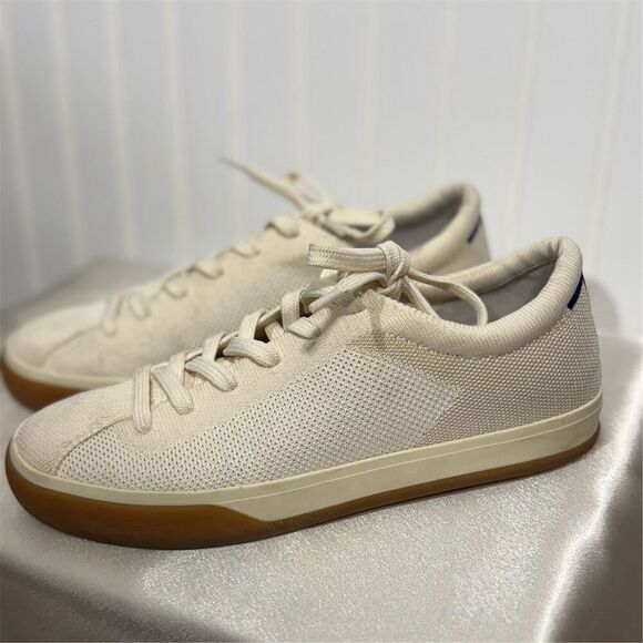 Rothy’s The Lace Up Sneakers 8 Cream Knit Upper Gum Sole Sustainable Shoes - Picture 1 of 7